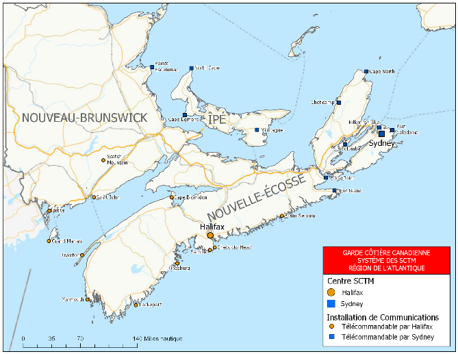 Carte de la région de l’Atlantique montrant le Nouveau-Brunswick, la Nouvelle-Écosse et l’Île-du-Prince-Édouard. 