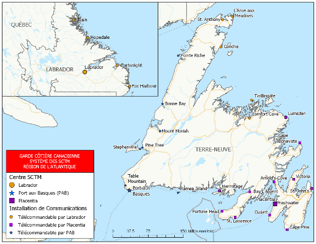 Carte de la région de l’Atlantique montrant Terre-Neuve-et-Labrador
