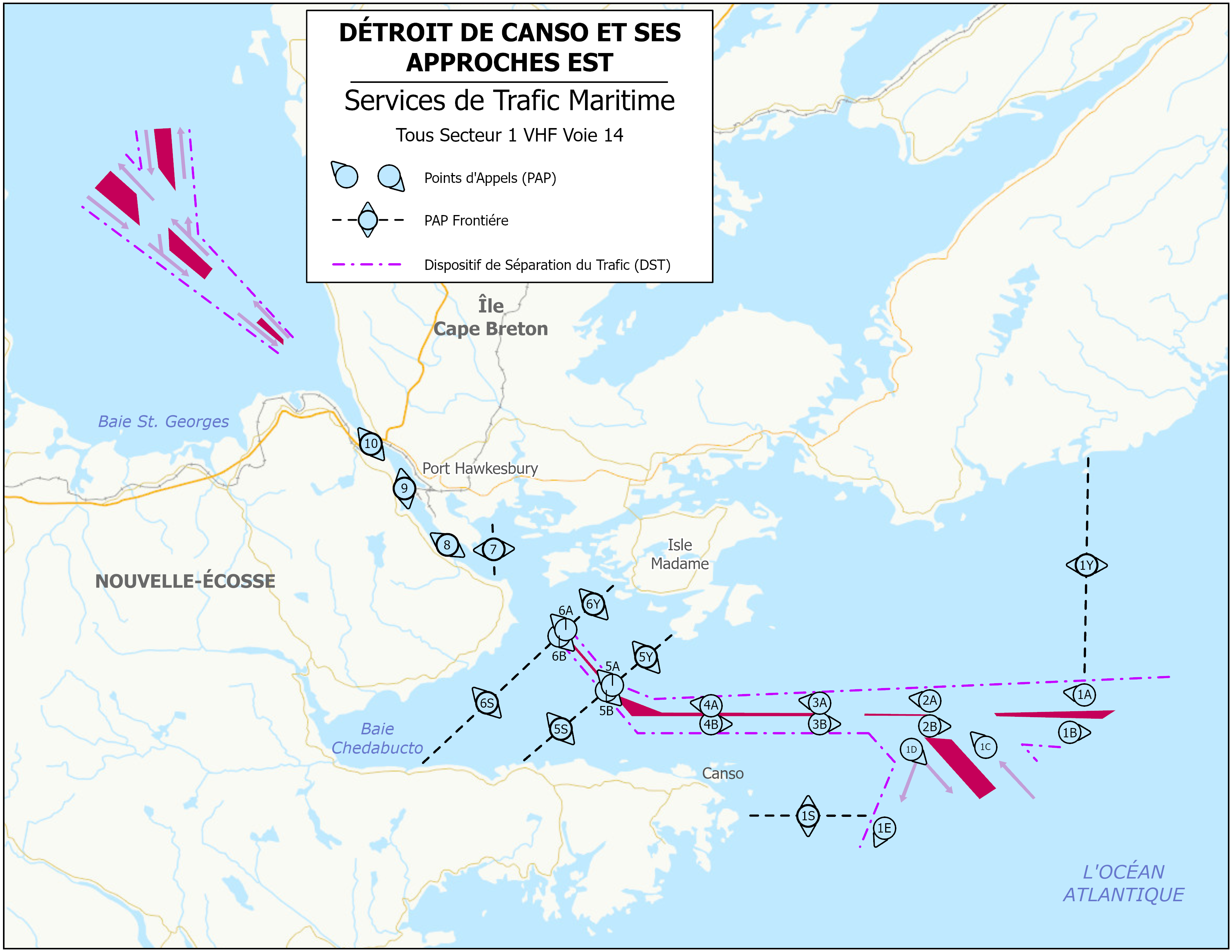 Zone de services de trafic maritime détroit de Canson et ses approches Est