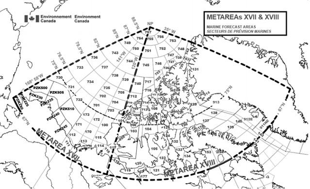 Figure 5-2 Secteurs maritimes - METAREAs XVII et XVIII décrite ci-dessous